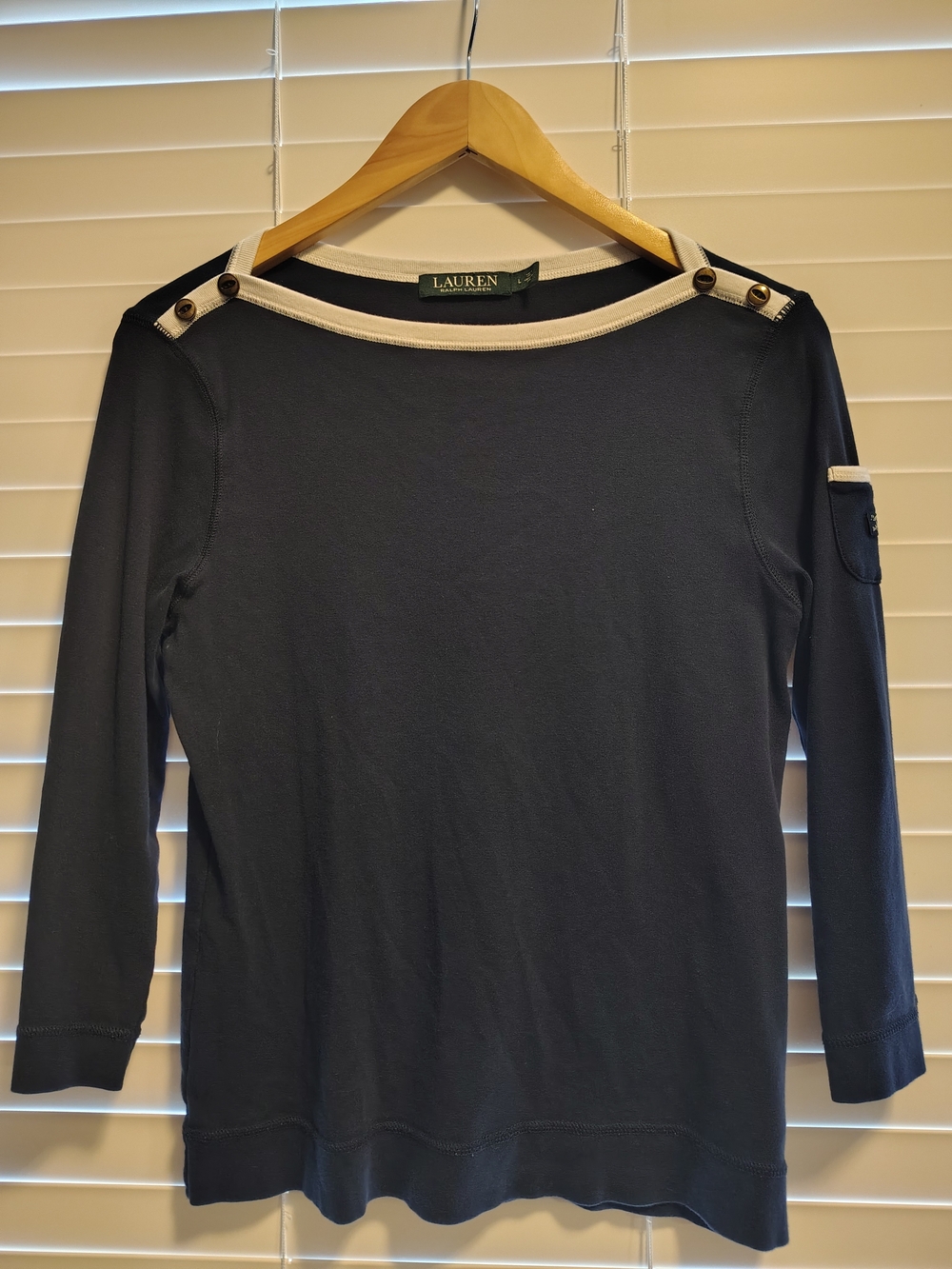 Lauren Ralph Lauren Navy Top with Cream Cuff Detail